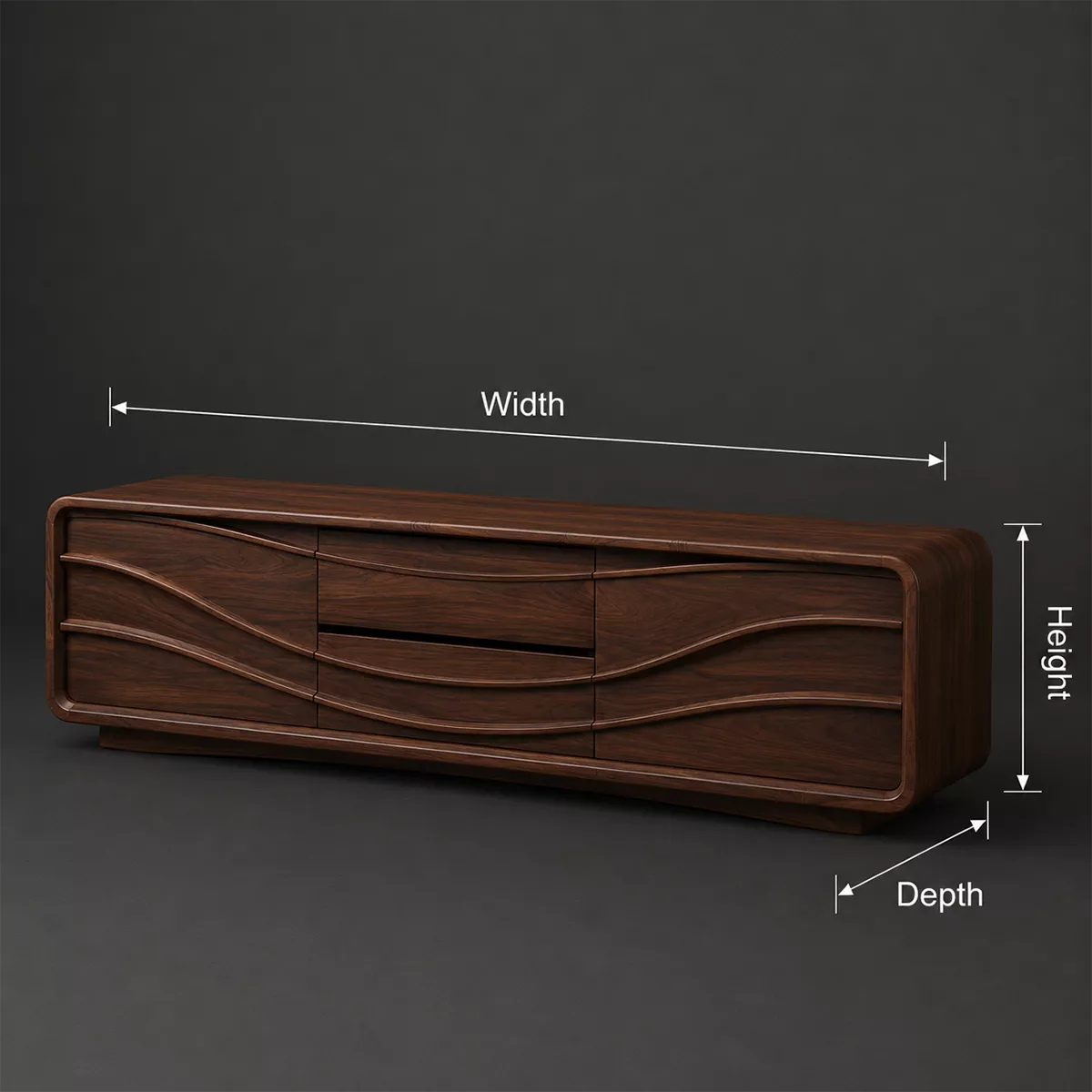 Carved Wave Solid Wood TV Stand With Rounded Frame And Hidden Storage For Living Room - Livewoodcraft - 10