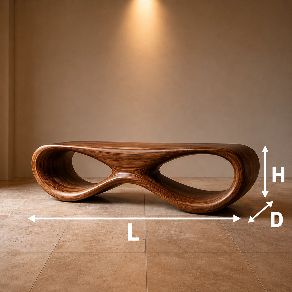 Sculptural Wave Wood Bench – Organic Natural Wood Bench for Modern Interior