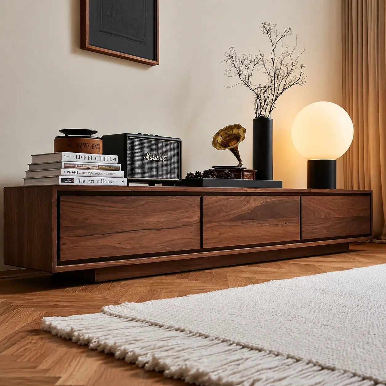 Contemporary Low Profile TV Stand with Seamless Storage Panels - Livewoodcraft - 10