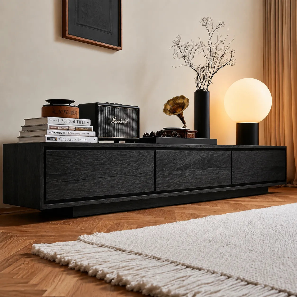 Contemporary Low Profile TV Stand with Seamless Storage Panels - Livewoodcraft - 11
