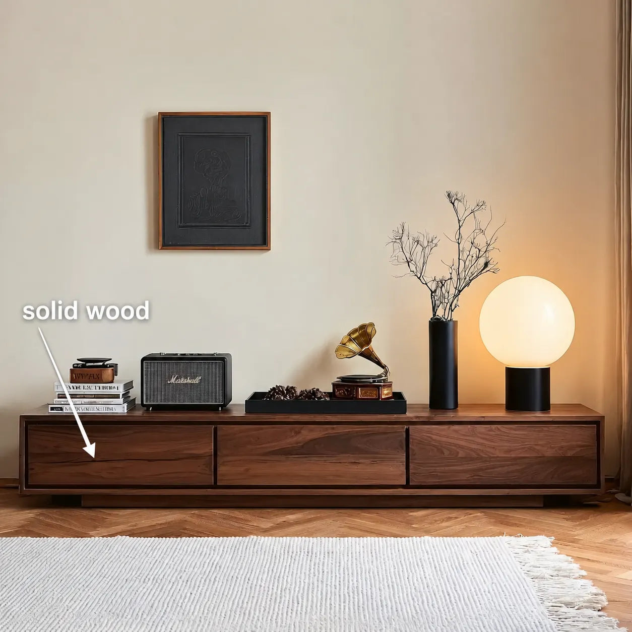 Contemporary Low Profile TV Stand with Seamless Storage Panels - Livewoodcraft - 2