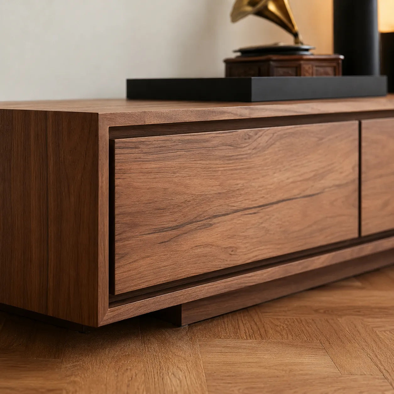 Contemporary Low Profile TV Stand with Seamless Storage Panels - Livewoodcraft - 4