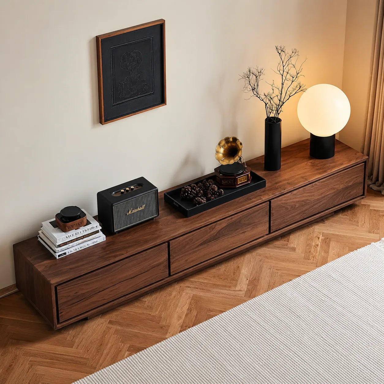 Contemporary Low Profile TV Stand with Seamless Storage Panels - Livewoodcraft - 5