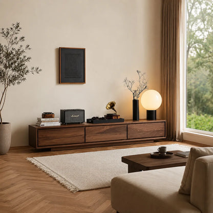 Contemporary Low Profile TV Stand with Seamless Storage Panels - Livewoodcraft - 7