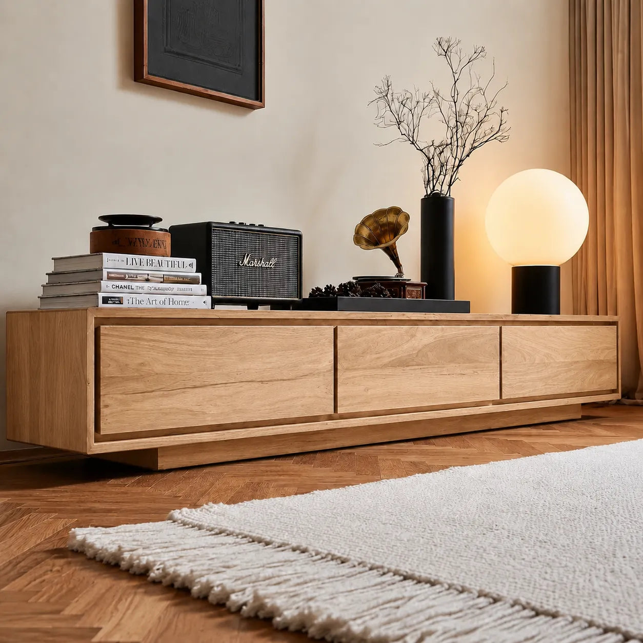 Contemporary Low Profile TV Stand with Seamless Storage Panels - Livewoodcraft - 8