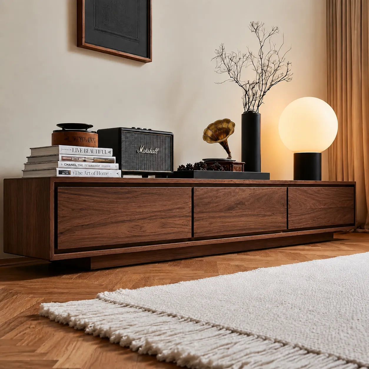 Contemporary Low Profile TV Stand with Seamless Storage Panels - Livewoodcraft - 9