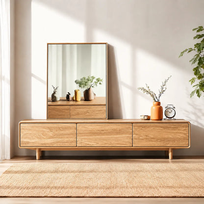 Contemporary Natural Solid Wood TV Stand with Concealed Storage - Livewoodcraft - 10
