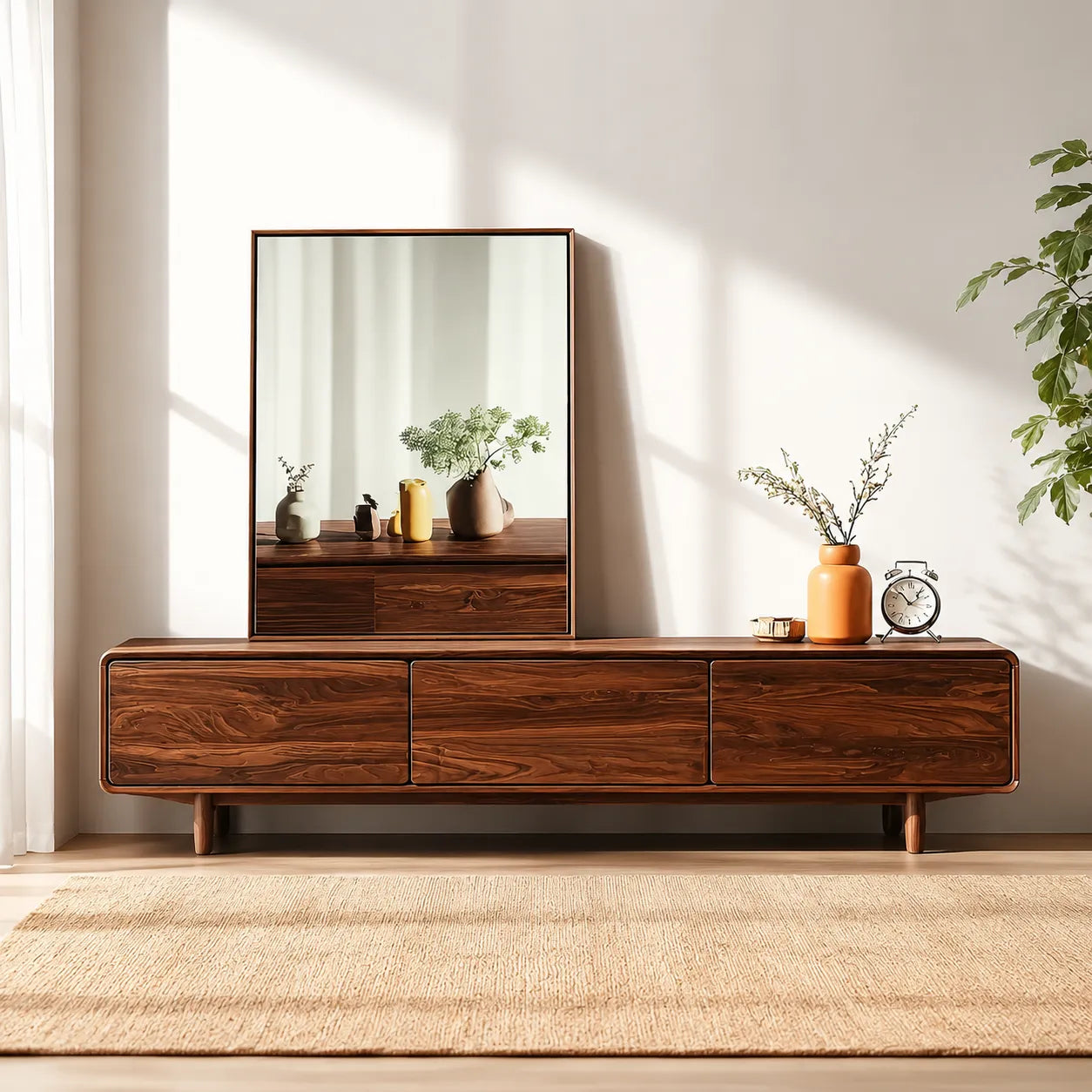 Contemporary Natural Solid Wood TV Stand with Concealed Storage - Livewoodcraft - 11
