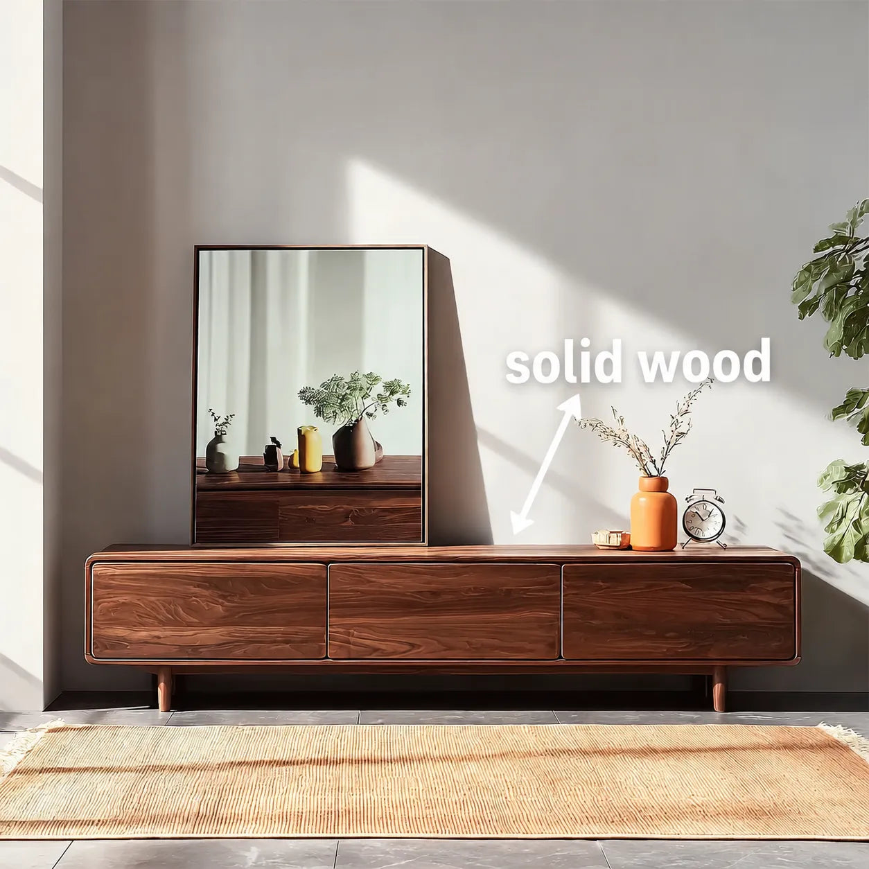 Contemporary Natural Solid Wood TV Stand with Concealed Storage - Livewoodcraft - 2