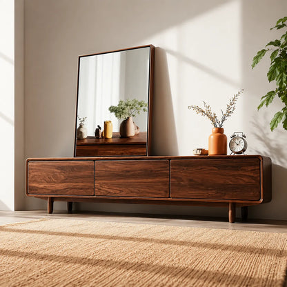 Contemporary Natural Solid Wood TV Stand with Concealed Storage - Livewoodcraft - 5