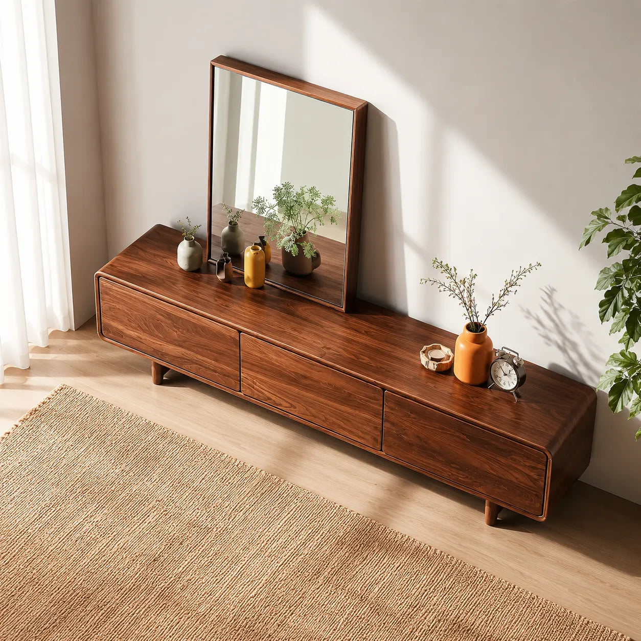 Contemporary Natural Solid Wood TV Stand with Concealed Storage - Livewoodcraft - 6