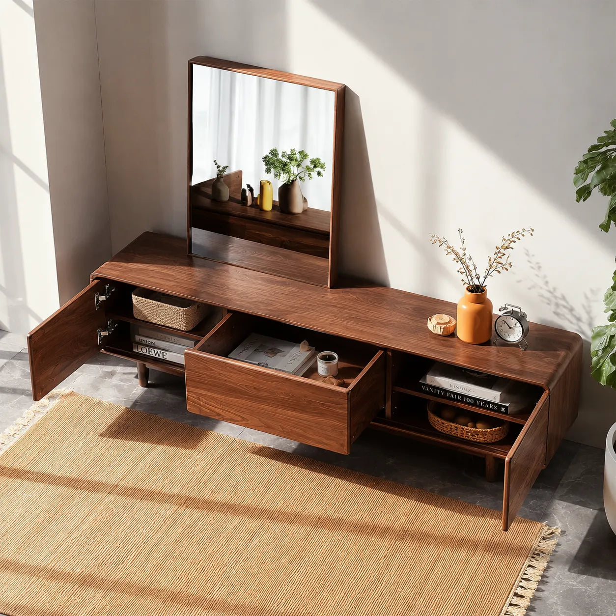 Contemporary Natural Solid Wood TV Stand with Concealed Storage - Livewoodcraft - 7