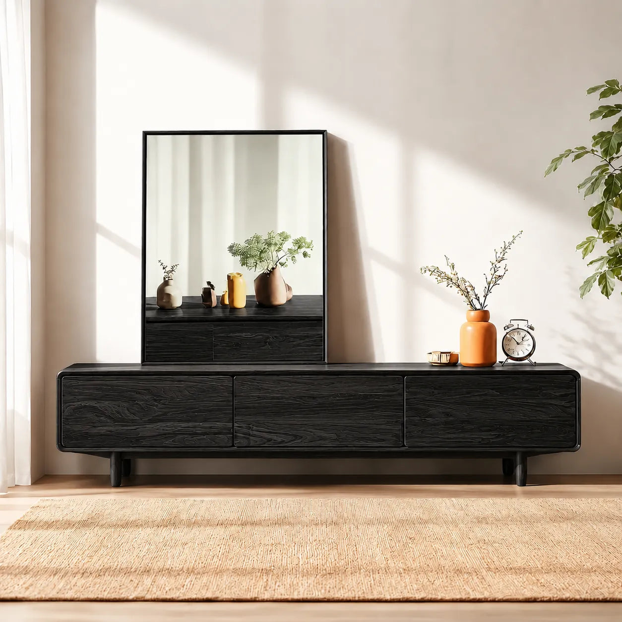 Contemporary Natural Solid Wood TV Stand with Concealed Storage - Livewoodcraft - 8