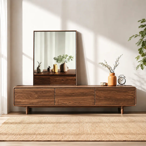 Contemporary Natural Solid Wood TV Stand with Concealed Storage - Livewoodcraft