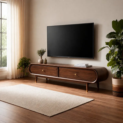 Curved Edge TV Stand with Dual Drawer Storage and Rounded Profile - Livewoodcraft - 11
