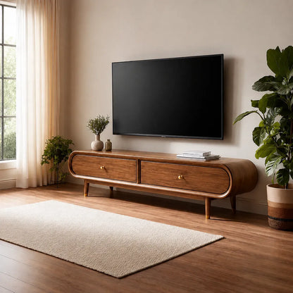 Curved Edge TV Stand with Dual Drawer Storage and Rounded Profile - Livewoodcraft - 12