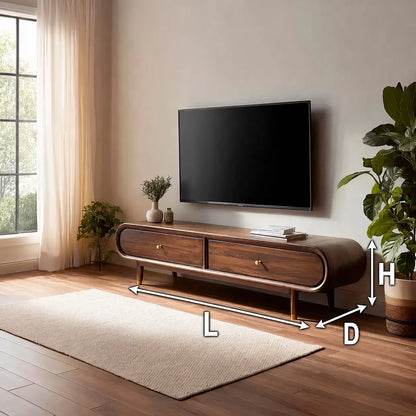 Curved Edge TV Stand with Dual Drawer Storage and Rounded Profile - Livewoodcraft - 2
