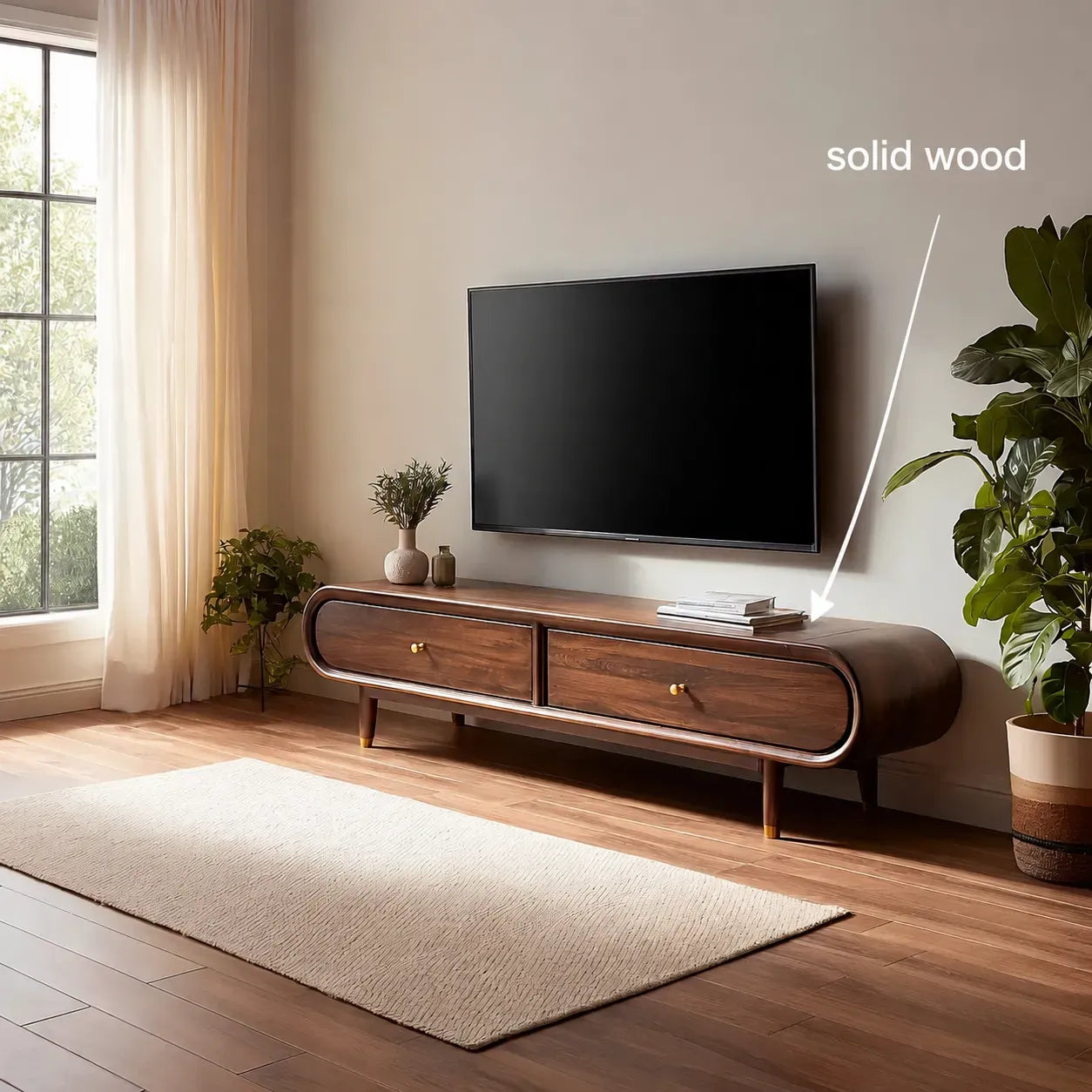 Curved Edge TV Stand with Dual Drawer Storage and Rounded Profile - Livewoodcraft - 3