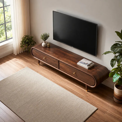 Curved Edge TV Stand with Dual Drawer Storage and Rounded Profile - Livewoodcraft - 6