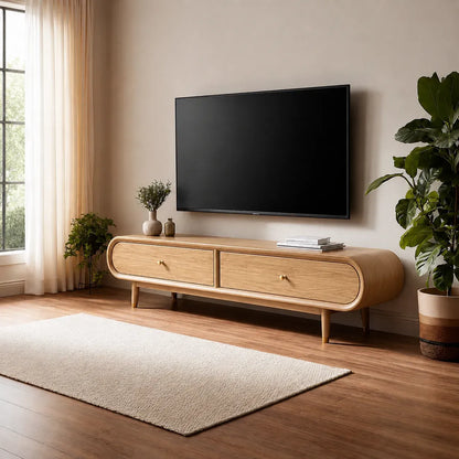 Curved Edge TV Stand with Dual Drawer Storage and Rounded Profile - Livewoodcraft - 8