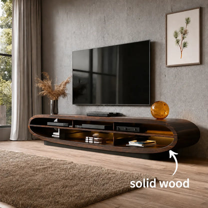 Curved Natural Solid Wood TV Stand with Open Media Console Storage - Livewoodcraft - 2