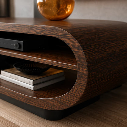 Curved Natural Solid Wood TV Stand with Open Media Console Storage - Livewoodcraft - 4