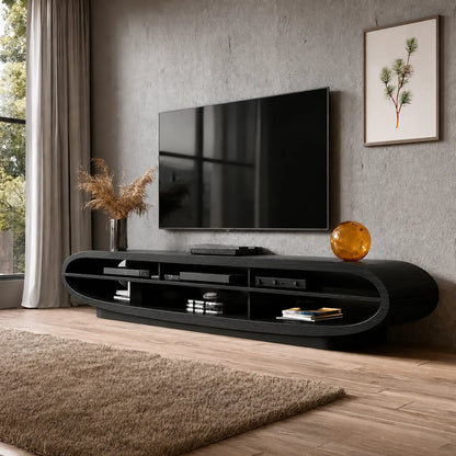 Curved Natural Solid Wood TV Stand with Open Media Console Storage - Livewoodcraft - 6