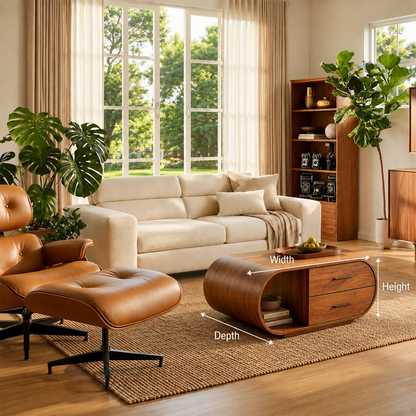 Curved Solid Wood Coffee Table With Drawers And Open Shelf - Livewoodcraft - 11