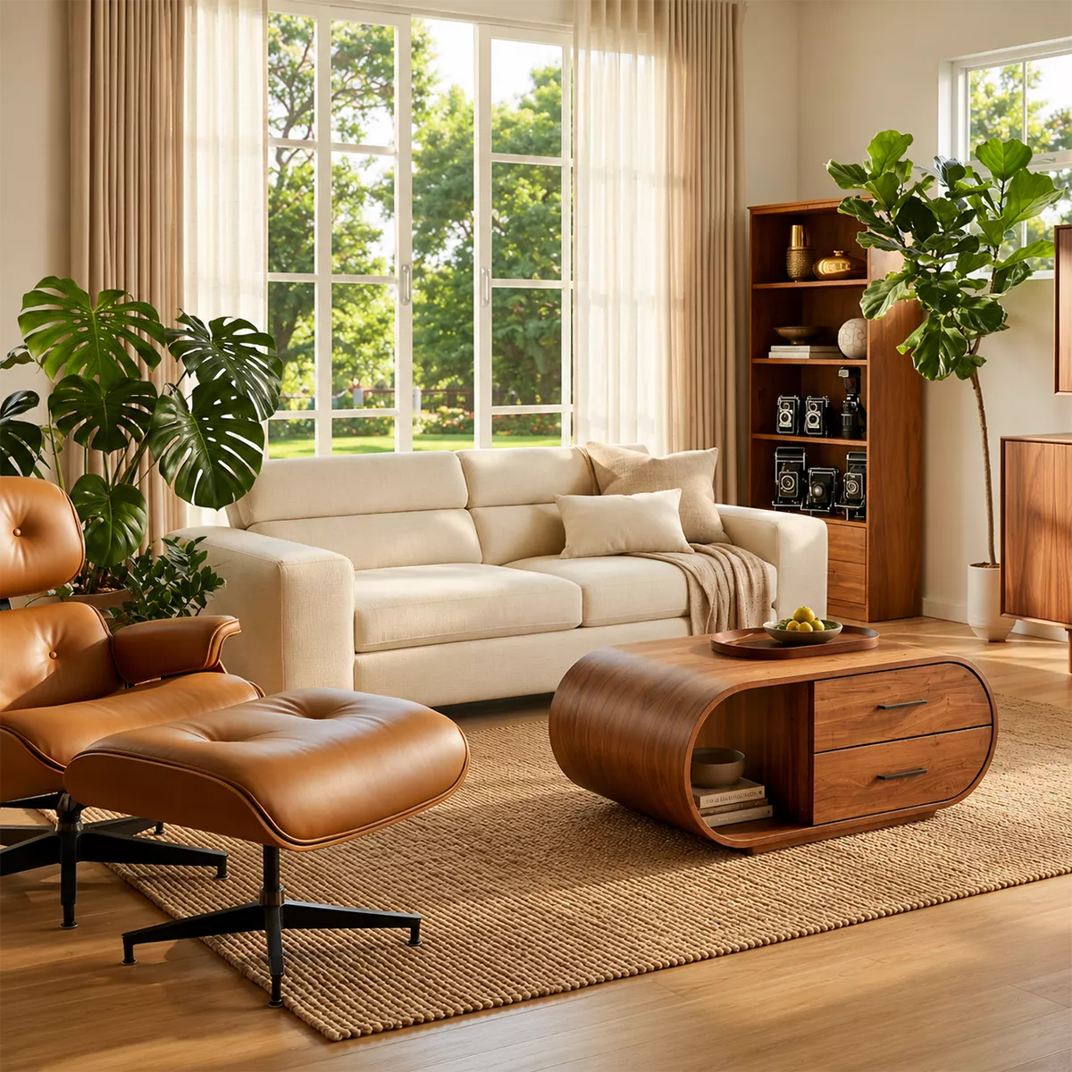 Curved Solid Wood Coffee Table With Drawers And Open Shelf - Livewoodcraft - 8