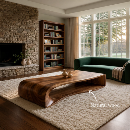 Curved Solid Wood Coffee Table With Sculptural Open Base For Living Room - Livewoodcraft - 10
