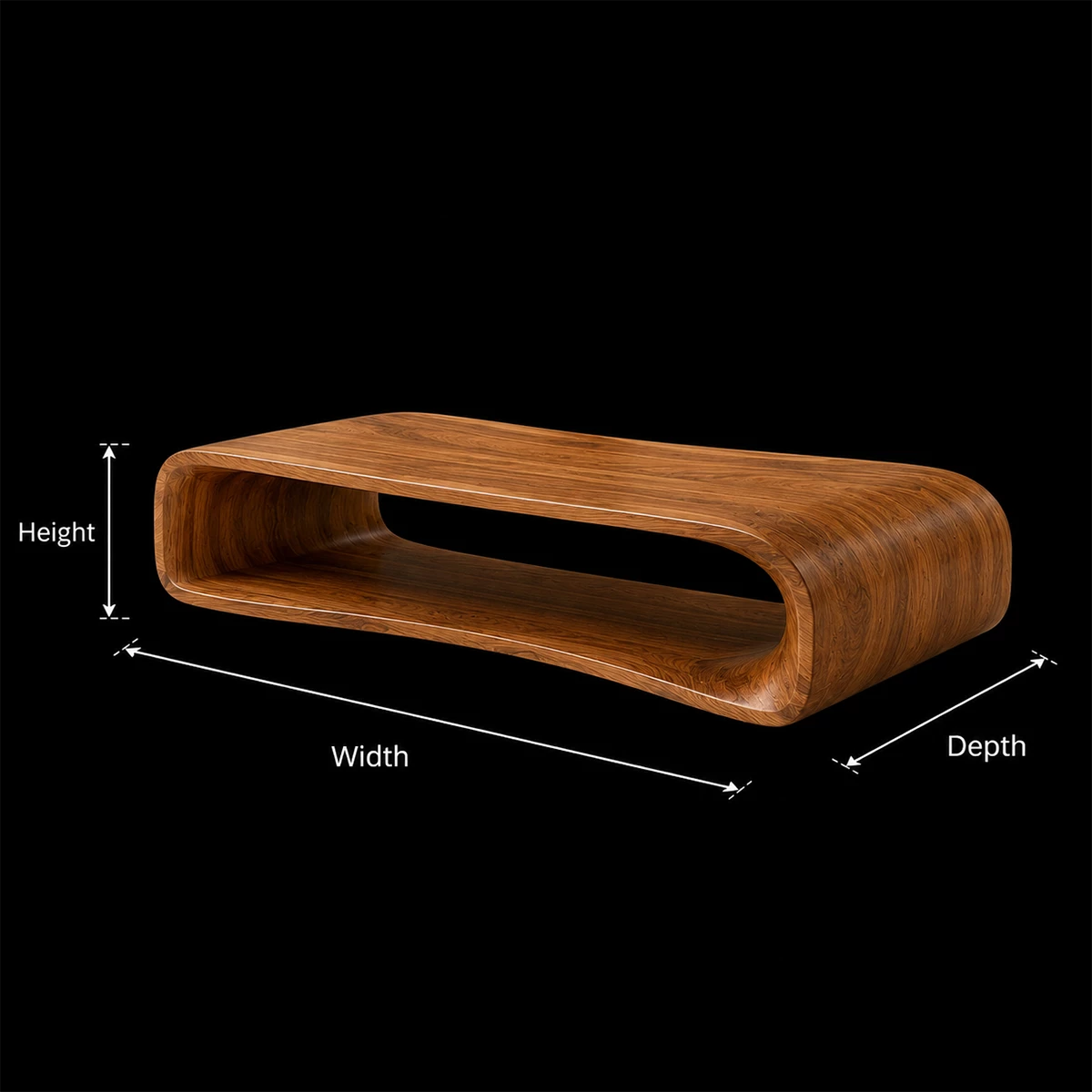 Curved Solid Wood Coffee Table With Sculptural Open Base For Living Room - Livewoodcraft - 11