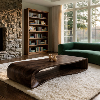 Curved Solid Wood Coffee Table With Sculptural Open Base For Living Room - Livewoodcraft - 2