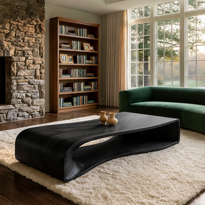 Curved Solid Wood Coffee Table With Sculptural Open Base For Living Room - Livewoodcraft - 3