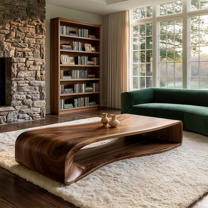 Curved Solid Wood Coffee Table With Sculptural Open Base For Living Room - Livewoodcraft - 5