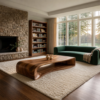 Curved Solid Wood Coffee Table With Sculptural Open Base For Living Room - Livewoodcraft - 9