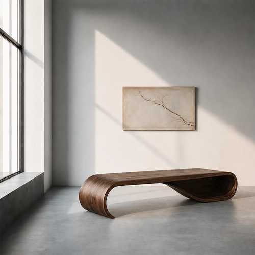 Curved Wood Bench – Natural Oak Bench for Modern Entryway and Minimal Interior - Livewoodcraft