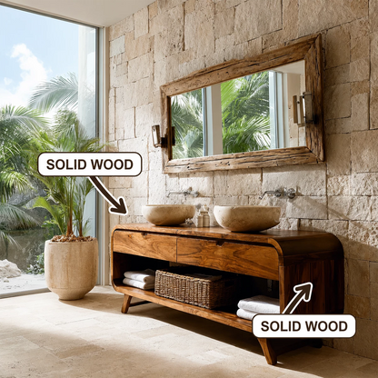 Double Sink Bathroom Vanity with Rounded Corners in Natural Solid Wood - Livewoodcraft - 10