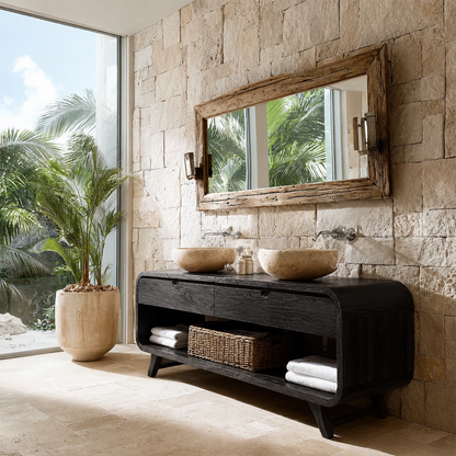 Double Sink Bathroom Vanity with Rounded Corners in Natural Solid Wood - Livewoodcraft - 7