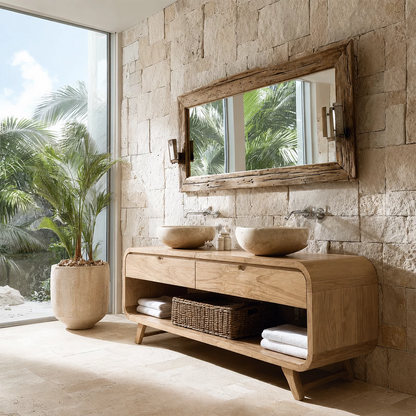 Double Sink Bathroom Vanity with Rounded Corners in Natural Solid Wood - Livewoodcraft - 8