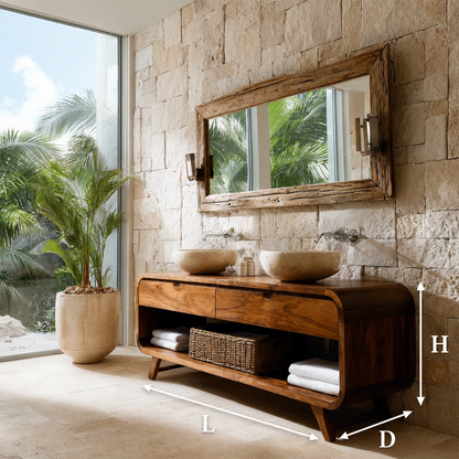 Double Sink Bathroom Vanity with Rounded Corners in Natural Solid Wood - Livewoodcraft - 9