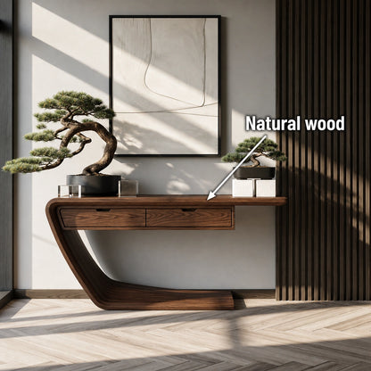Floating Curve Natural Solid Wood Console Table with Dual Drawers - Livewoodcraft - 10