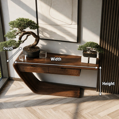 Floating Curve Natural Solid Wood Console Table with Dual Drawers - Livewoodcraft - 9