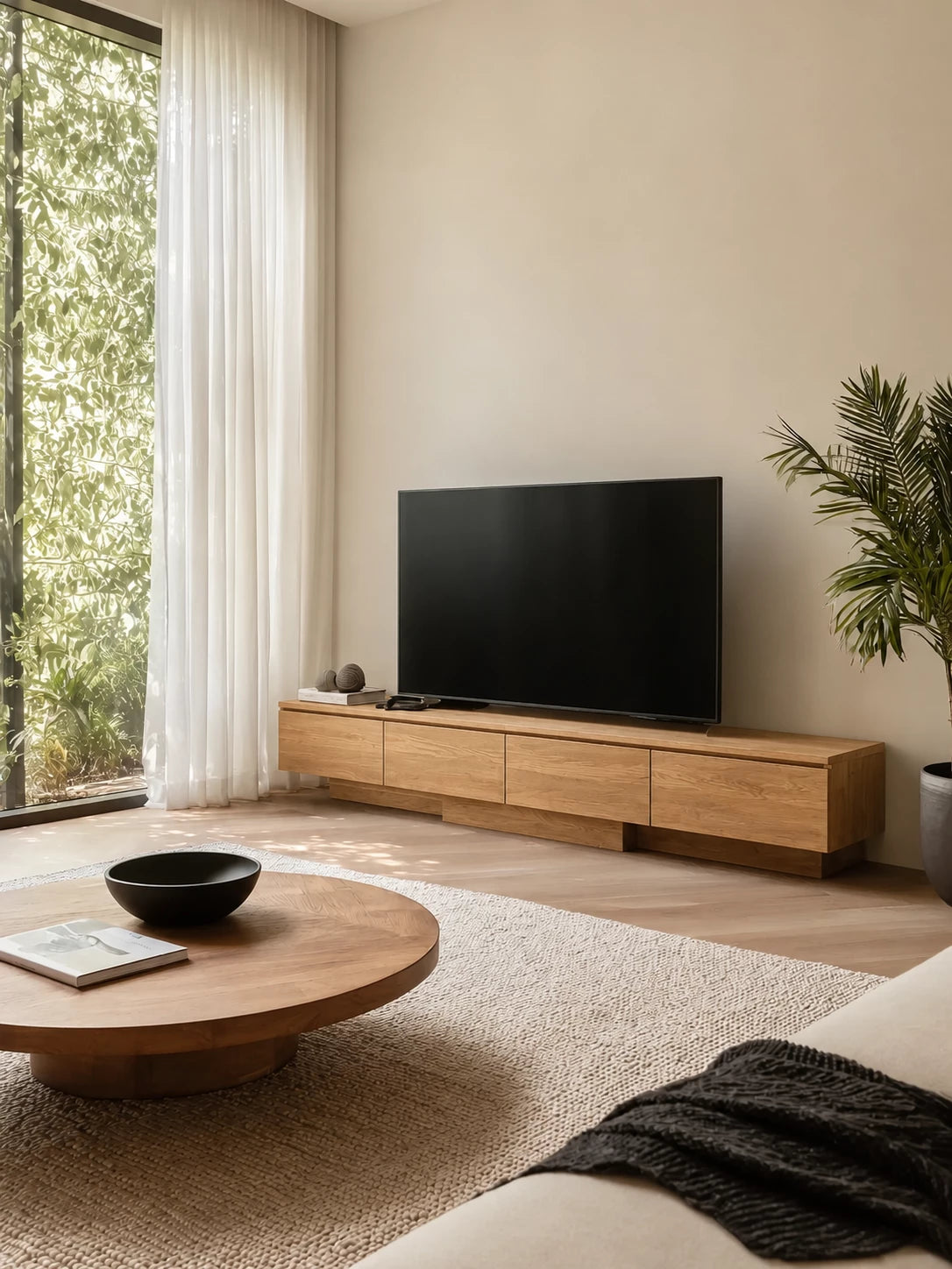 Floating Look Natural Solid Wood TV Stand with Four Door Storage Design - Livewoodcraft - 10