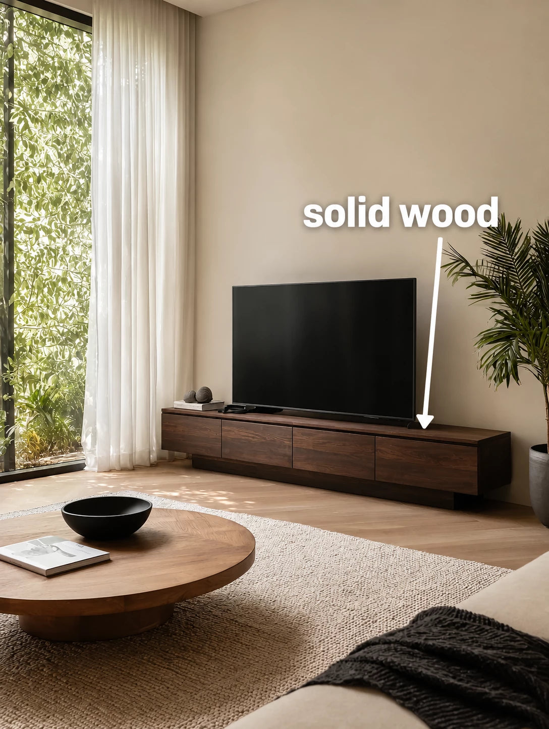 Floating Look Natural Solid Wood TV Stand with Four Door Storage Design - Livewoodcraft - 2