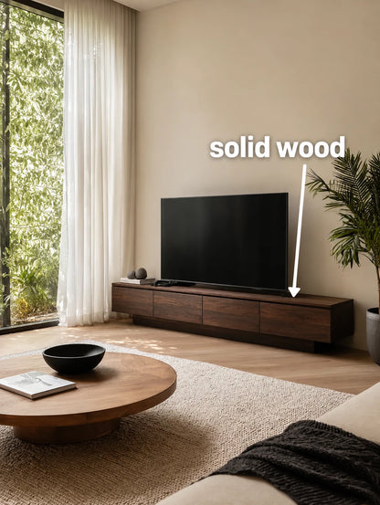 Floating Look Natural Solid Wood TV Stand with Four Door Storage Design - Livewoodcraft - 2