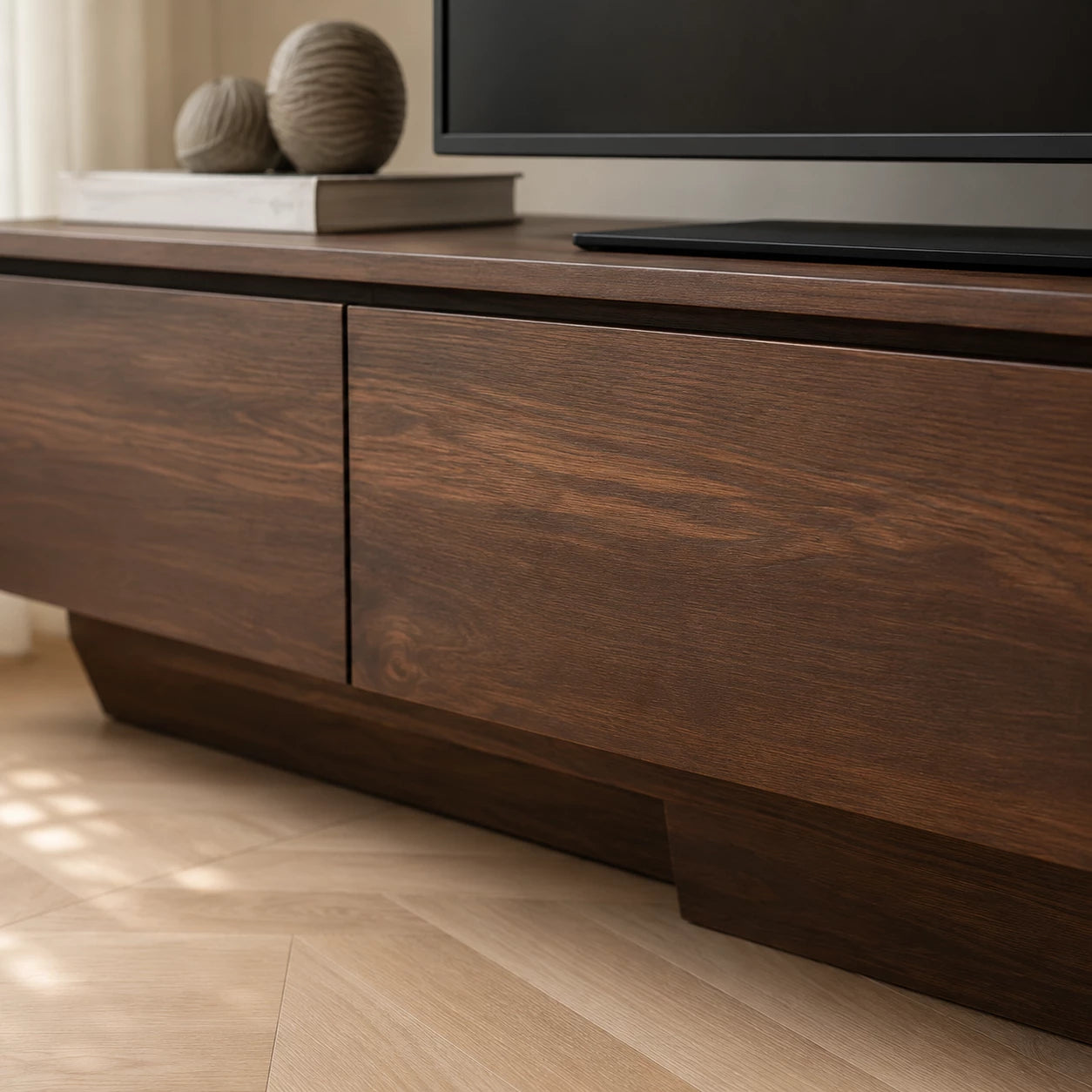 Floating Look Natural Solid Wood TV Stand with Four Door Storage Design - Livewoodcraft - 4