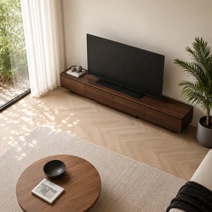 Floating Look Natural Solid Wood TV Stand with Four Door Storage Design - Livewoodcraft - 5