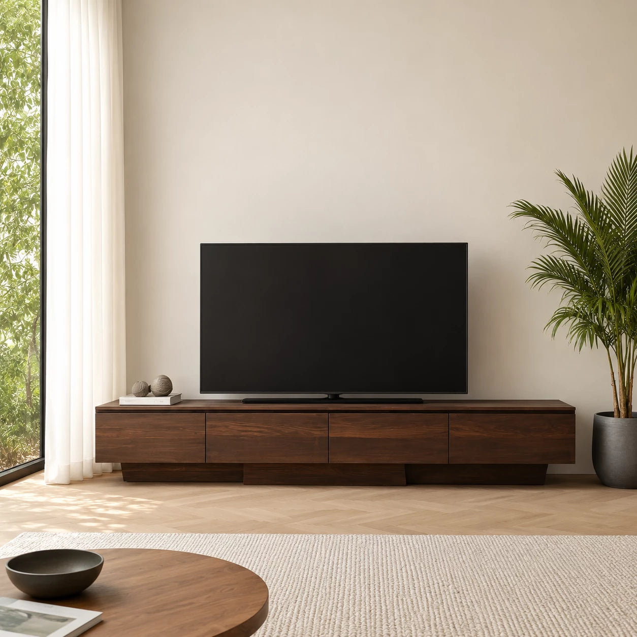 Floating Look Natural Solid Wood TV Stand with Four Door Storage Design - Livewoodcraft - 6