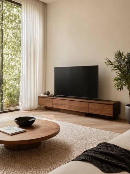 Floating Look Natural Solid Wood TV Stand with Four Door Storage Design - Livewoodcraft - 7