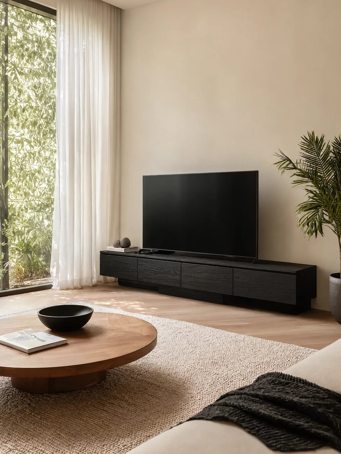 Floating Look Natural Solid Wood TV Stand with Four Door Storage Design - Livewoodcraft - 8